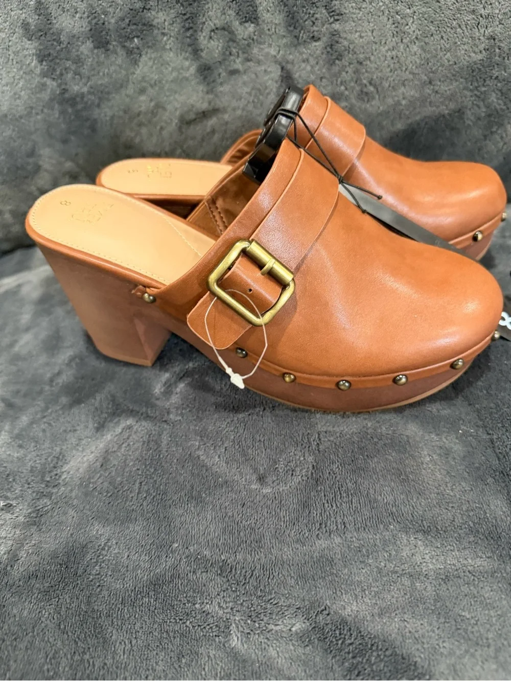 NWOT TIME & TRU Brown Buckle Platform Clog Heels Shoes Women’s 7 or 8